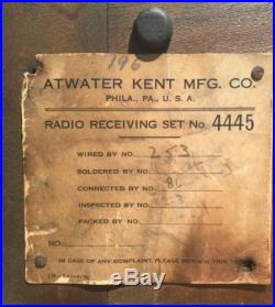 1923 Vintage/ Rare Atwater Kent Model 4445 (Model 9) Breadboard Radio