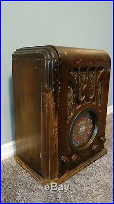 1930s Vtg Crosley Art Deco Table Top Tombstone Tube Radio Model 656 Wood Case