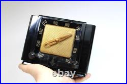 1949 ANTIQUE CRACK FREE OLD Emerson Clockette EBONY vintage tube radio WORKING