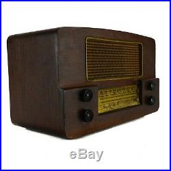 1949 Emerson 565 Wood Table AM FM Tube Radio Large Brown Gold Vintage