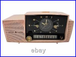 1957 Pink GE Model C-416 Tube AM Clock Radio Atomic Age Vintage Mid Century MCM