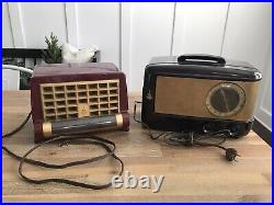 2 Vintage 40s Emerson Gold Color Metal Grille Antique Bakelite Tube Radio + 602