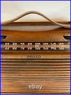 ANTIQUE 1946 OLD PHILCO 46-350 WOOD LEATHER VINTAGE RADIO WORKS d709
