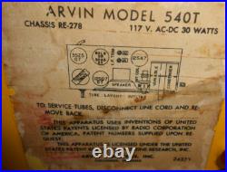ARVIN MID CENTURY 1950's TUBE MIDGET TWO TONE COLOR RADIO 540T RESTORED! WORKS ARVIN MID CENTURY 1950's TUBE MIDGET TWO TONE COLOR RADIO 540T RESTORED! WORKS