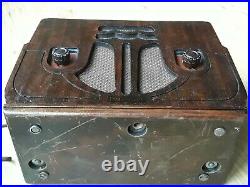 Antique 1930s wood Philco table radio Deco style. Original vintage condition