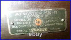 Antique Atwater Kent Model 20 Tube Radio 252312 Receiving Set