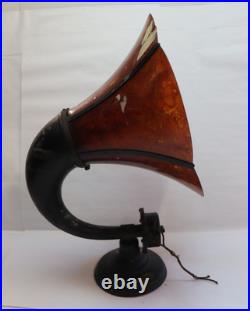 Antique Burns Pyralin Horn Speaker Amber Marbled Radio Tested 1920s