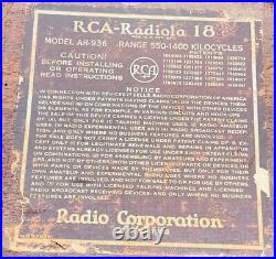 Antique RCA Radiola 18 Model AR-936 Vintage 1928 Collectible Rare Tube Radio