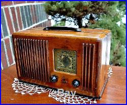 Antique Vintage EMERSON EP406 WOOD Tube DECO Radio INGRAHAM RESTORED -VIEW VIDEO