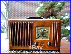 Antique Vintage EMERSON EP406 WOOD Tube DECO Radio INGRAHAM RESTORED -VIEW VIDEO