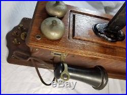Antique Vintage Elliott Oak Box Crank Wall Phone Wood Turned into Tube Radio