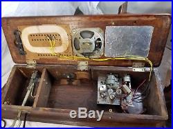 Antique Vintage Elliott Oak Box Crank Wall Phone Wood Turned into Tube Radio