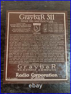 Antique Vintage GraybaR 311 Tube Radio RARE Radio Corp Of America UNTESTED
