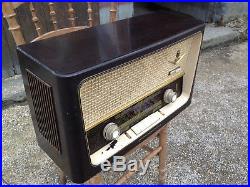 Antique post radio to lamp wicks TSF wood and fabric vintage GRUNDIG tubes type