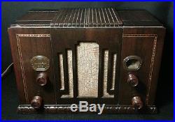 Atwater Kent Model 825 Radio 1935 Police AC DC Works Carved Art Deco Antique VTG