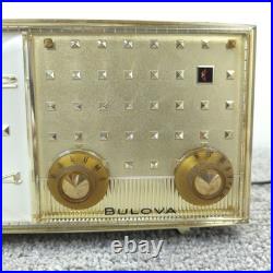 Bulova Alarm Clock Tube Radio Model 190 Pushbutton Black White MCM Vintage Works