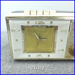 Bulova Alarm Clock Tube Radio Model 190 Pushbutton Black White MCM Vintage Works