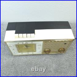 Bulova Alarm Clock Tube Radio Model 190 Pushbutton Black White MCM Vintage Works