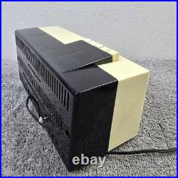 Bulova Alarm Clock Tube Radio Model 190 Pushbutton Black White MCM Vintage Works
