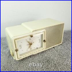 Bulova Tube Radio 100 Clock Radio AM White Gold Vintage MCM Recapped Works