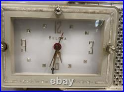 Bulova Tube Radio 120 Clock Radio AM White Gold Vintage MCM
