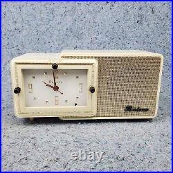 Bulova Tube Radio Model 100 Clock Radio AM White Gold Vintage 1950's MCM Works