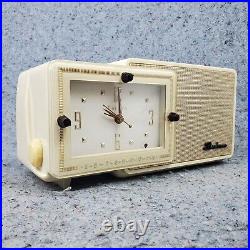 Bulova Tube Radio Model 100 Clock Radio AM White Gold Vintage 1950's MCM Works