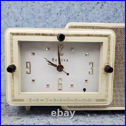Bulova Tube Radio Model 100 Clock Radio AM White Gold Vintage 1950's MCM Works