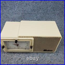 Bulova Tube Radio Model 100 Clock Radio AM White Gold Vintage 1950's MCM Works