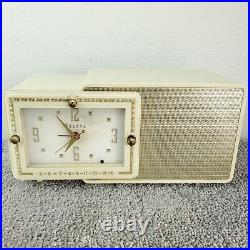 Bulova Tube Radio Model 100 Clock Radio AM White Gold Vintage MCM Recapped Works