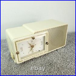 Bulova Tube Radio Model 100 Clock Radio AM White Gold Vintage MCM Recapped Works