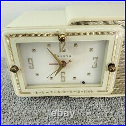 Bulova Tube Radio Model 100 Clock Radio AM White Gold Vintage MCM Recapped Works