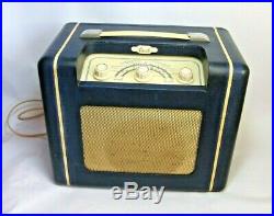 Bush MB61 Radio Vintage 1950s Tube Valve Blue Portable Battery Mains MW LW SW