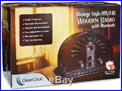ClearClick Classic Vintage Retro Style Handmade Wooden AM/FM Radio with Bluetooth