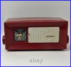 Cranberry Red Dumont Telechron Clock AM Tube Radio Vintage Mid Century & Working
