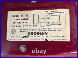 Crosley Red Bullseye Tube Radio 11-115U Serenader WORKS Bakelite Vtg MCM Atomic Crosley Red Bullseye Tube Radio 11-115U Serenader WORKS Bakelite Vtg MCM Atomic