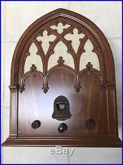 Echophone S-5 Radio Vintage Antique Tube Cathedral Radio Gothic Wood Repwood