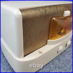 Emerson Tube Radio Model 511 Moderne AM White Plaskon Vintage 1940s Tested Works