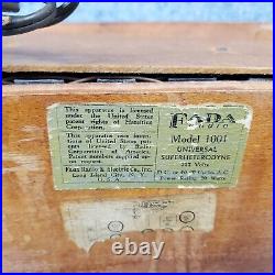 Fada Tube Radio Model 1001 Vintage AM Tabletop Swirly Wood RARE Tested Works