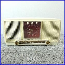 General Electric 573 Tube Radio Clock AM GE Vintage 1950's MCM White Working