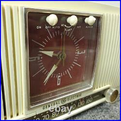 General Electric 573 Tube Radio Clock AM GE Vintage Mid Century MCM White Works