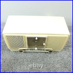General Electric Model 573 Tube Radio Clock AM GE Vintage MCM White WORKS