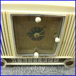 General Electric Model 573 Tube Radio Clock AM GE Vintage MCM White WORKS
