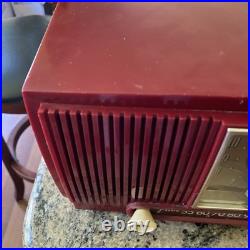 General Electric Tube Radio 548PH Vintage MCM Red Burgundy GE Works