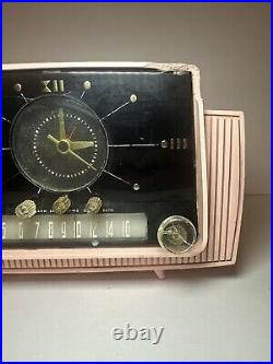 General Electric Tube Radio Clock GE Vintage Atomic Age Jetsons MCM Pink Works