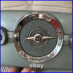 Hard To Find Vintage Crosley Dashboard Tube Radio Model 10-139 Aqua and Chrome