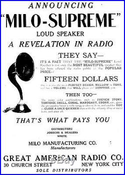 Milo Supreme Celuloid Early 1920's Radio Horn Speaker antique vintage old
