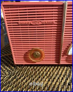 NICE Vintage Philco Twin Speaker Coral Mid Century Tube Radio H836-124 RARE
