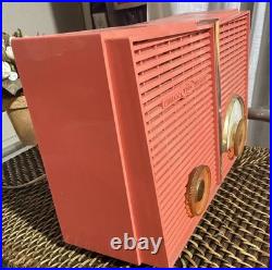 NICE Vintage Philco Twin Speaker Coral Mid Century Tube Radio H836-124 RARE