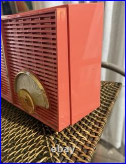 NICE Vintage Philco Twin Speaker Coral Mid Century Tube Radio H836-124 RARE